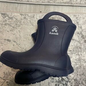 Kamik Navy Kids Waterproof Pull-On Rain Boots with Handles